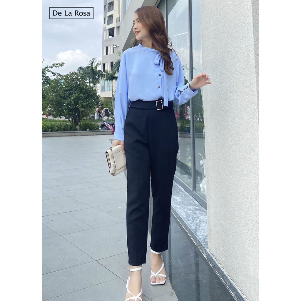 Áo sơ mi tay dài công sở thiết kế thắt nơ nữ tính - De La Rosa