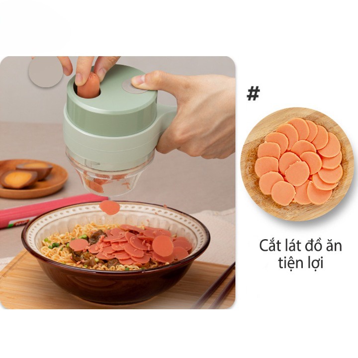 Máy Xay Cầm Tay Đa Năng Sạc Pin, Máy Thái Rau Củ, Xay Hành Tỏi Tiện Lợi