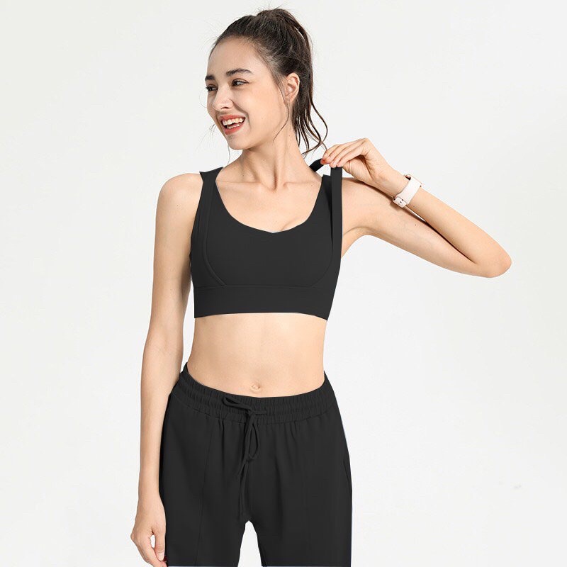 Bộ jogger bra chéo cài sau có sẵn mút thể thao tập gym yoga nữ