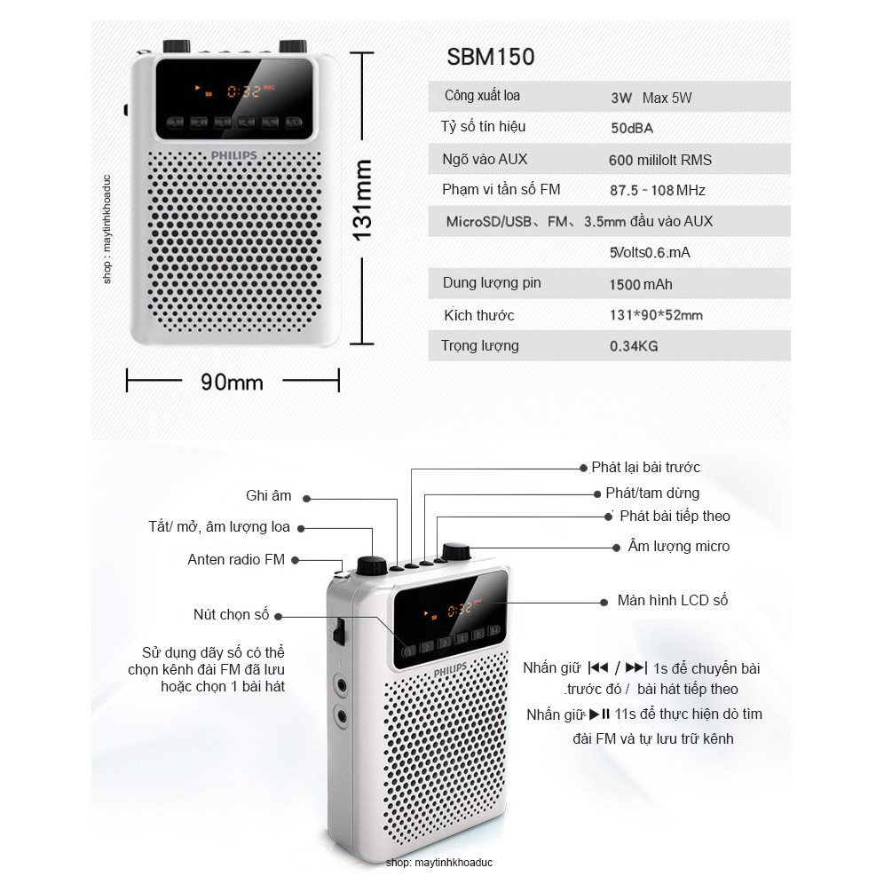 Loa trợ giảng không dây cao cấp Philips SBM-150 FM chính hãng
