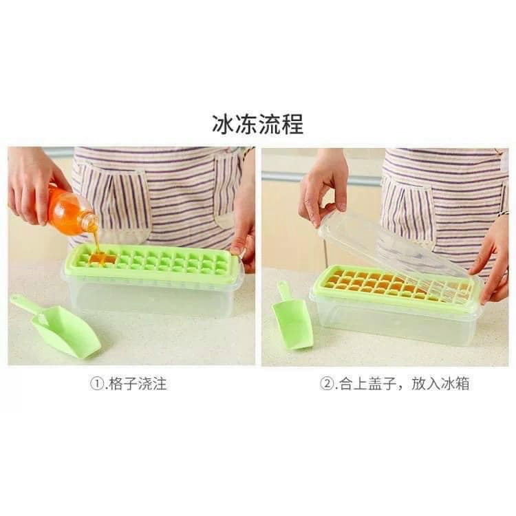 HỘP LÀM ĐÁ, LÀM THẠCH 33 VIÊN KÈM THÌA XÚC ĐÁ TIỆN DỤNG