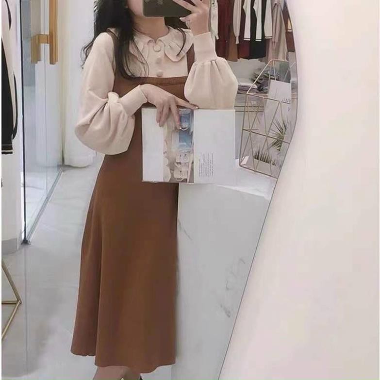 Đầm Nữ Chất Len Giả Yếm- Cổ Sen Bèo Hàng Quảng Châu Chất Loại Xịn M0235 - Lolla_Fashion