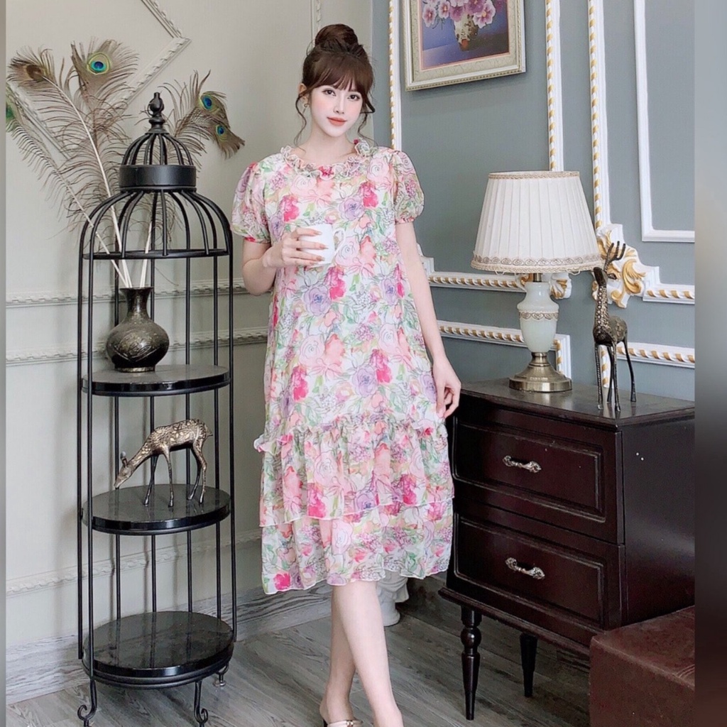 Váy bầu thiết kế M455 chất voan hai lớp thời thượng Mom and Baby