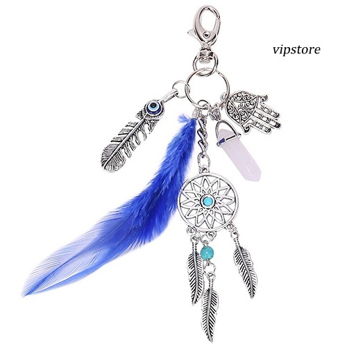 Móc gắn chìa khóa dreamcatcher phối tua rua lông vũ thời trang