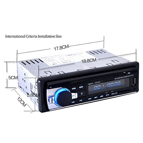 Đầu phát nhạc MP3 FM Radio 12V bluetooth V2.0 JSD 520 12 chân 1 din dành cho xe hơi loa bluetooth