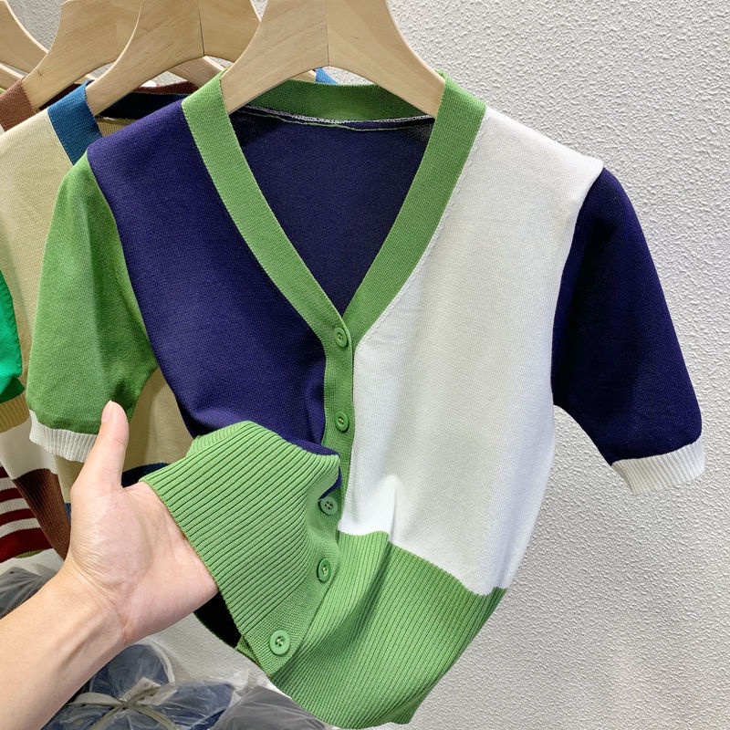 Hàng Mới Về Áo Dệt Kim Cổ Chữ V Dáng Ôm Thanh Lịch Cho Nữ