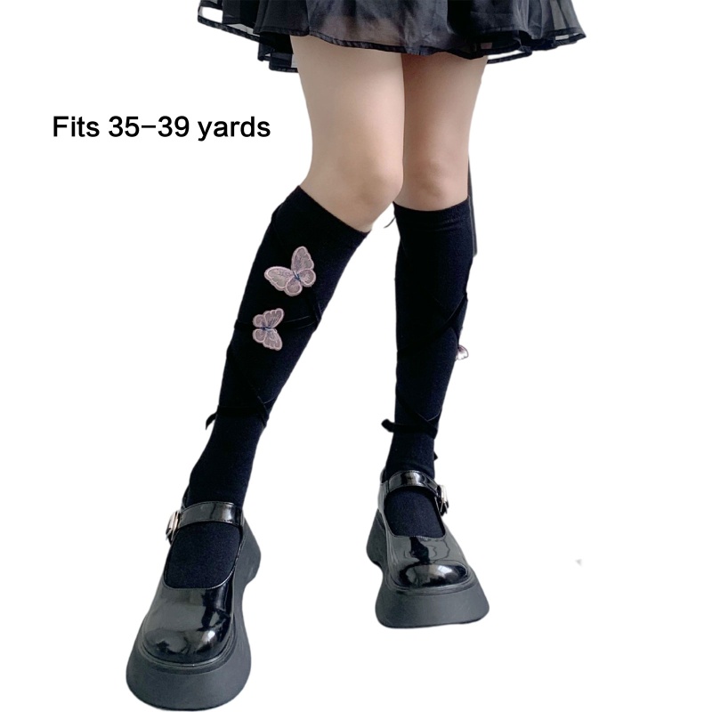 Tất Cotton Dài Qua Gối Thắt Nơ 3D Phong Cách Harajuku Nhật Bản Ngọt Ngào Cho Nữ