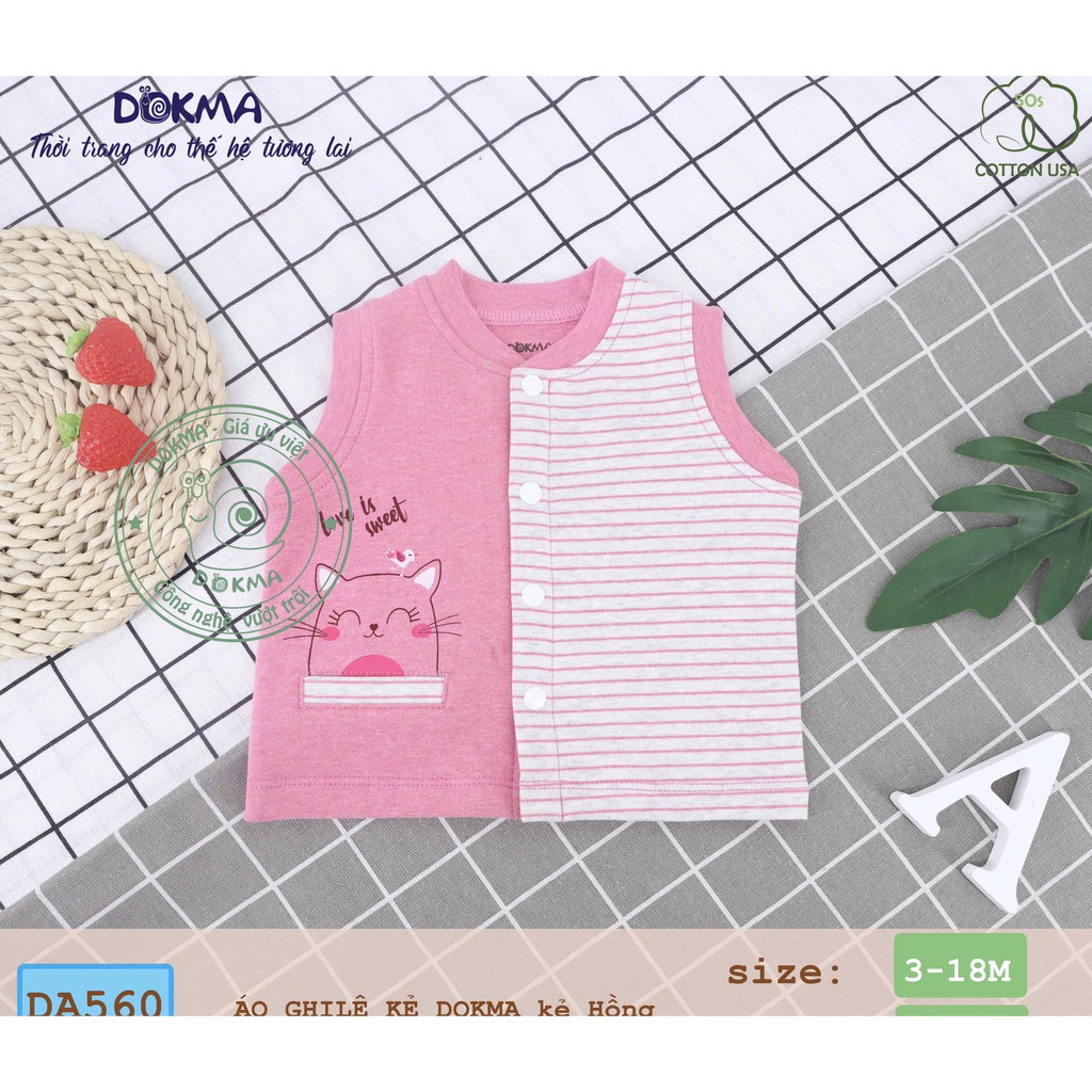 Dokma- Gile cotton phối kẻ BT+BG (3-18m) DA560