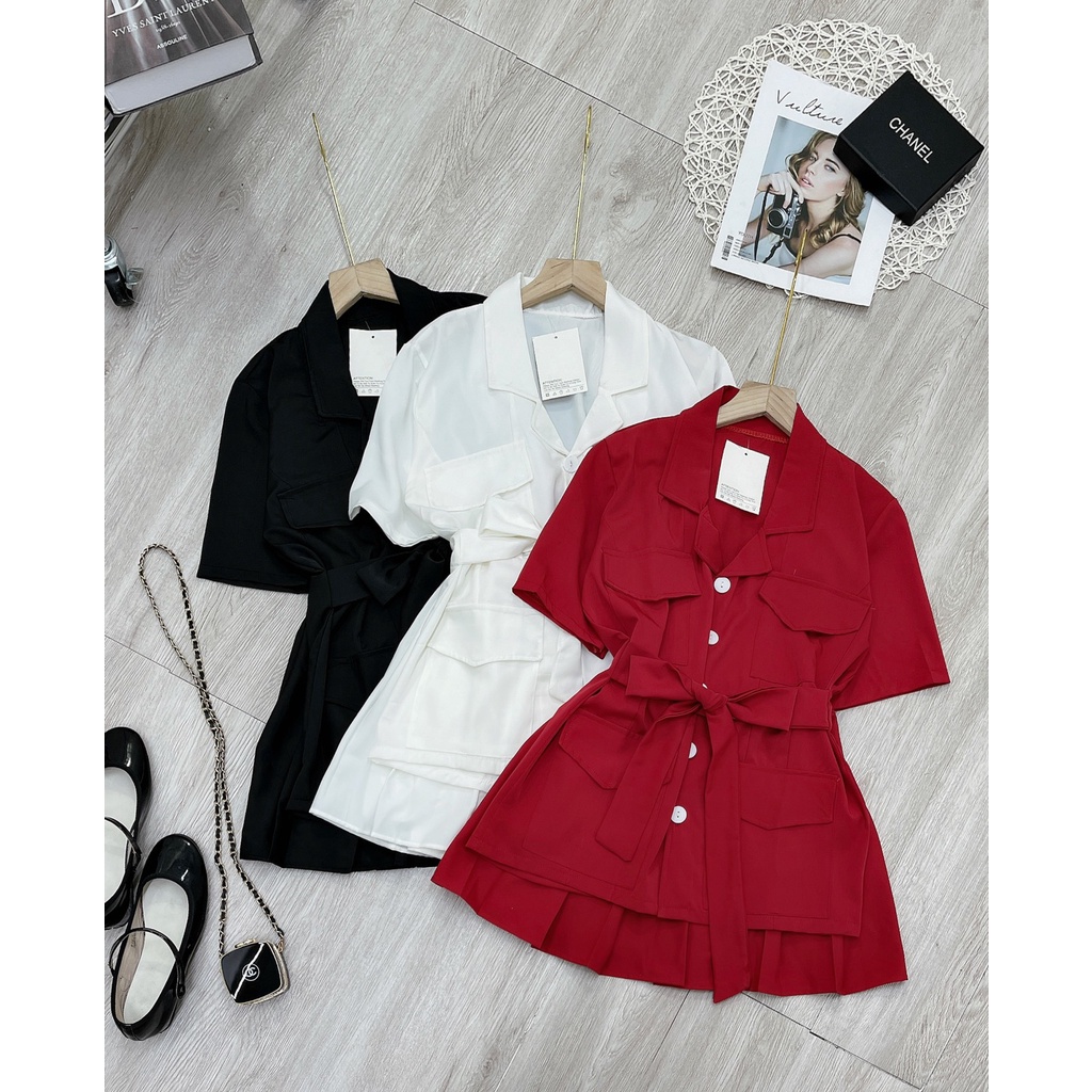 Set Vest nữ kèm chân váy xếp ly xòe cài cúc chất cực đẹp, Vest nữ công sở sang chảnh mặc đi làm, đi dự tiệc, đám cưới