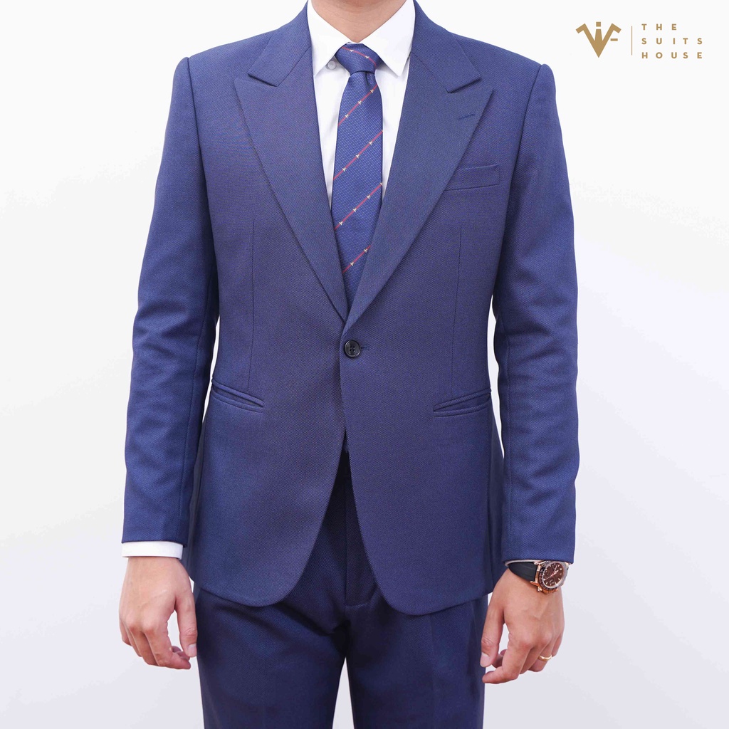 Vest nam áo suits blazer quần âu xanh navy vân chấm, form ôm, sartorial, vải WOOL - The Suits House