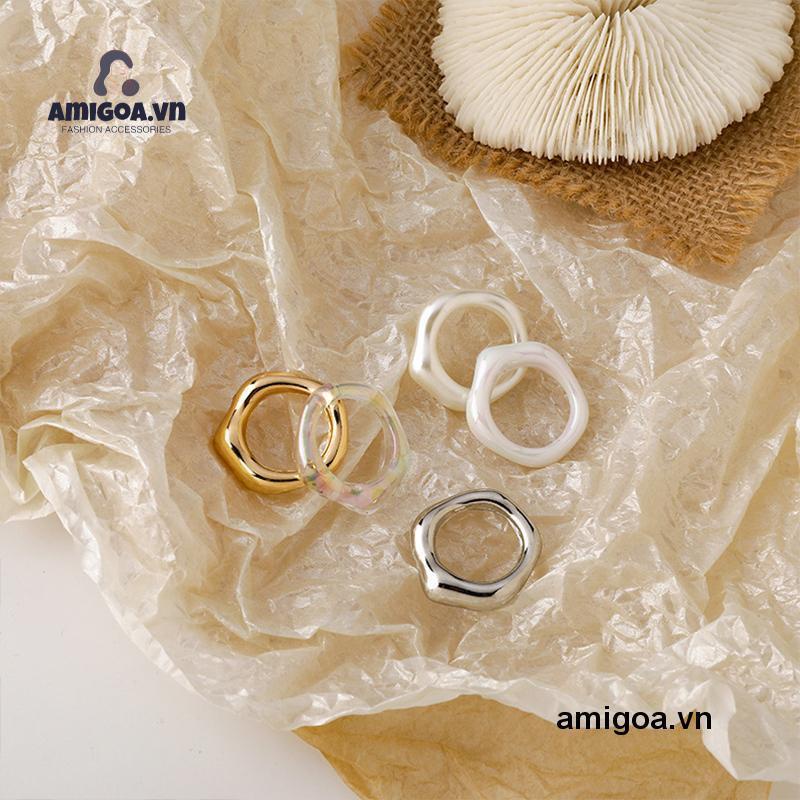 ✨✨Nhẫn Nhựa Acrylic 17mm Màu Hổ Phách Phong Cách Hàn Quốc Cho Nữ