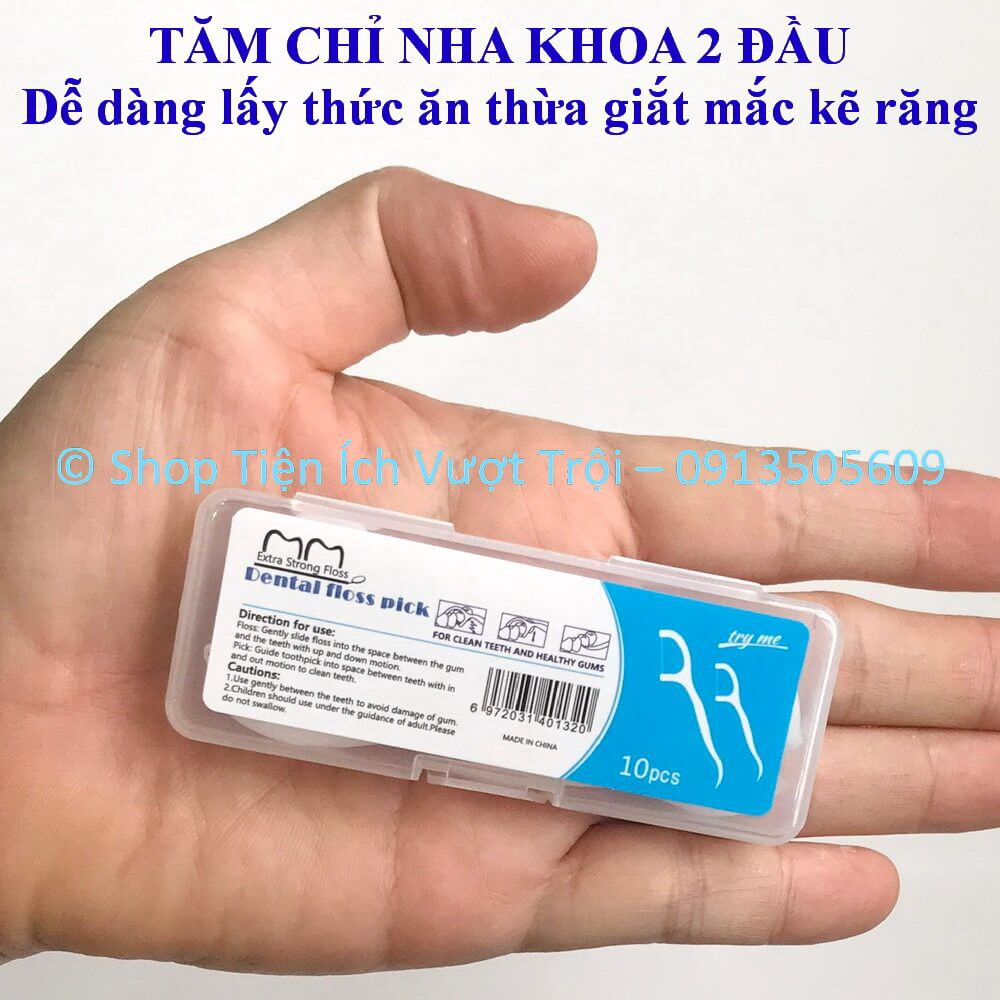 Dụng cụ vệ sinh răng 2 đầu: đầu tăm và đầu chỉ nha khoa, làm sạch kẽ răng, lấy thức ăn thừa giắt răng-Tiện Ích Vượt Trội