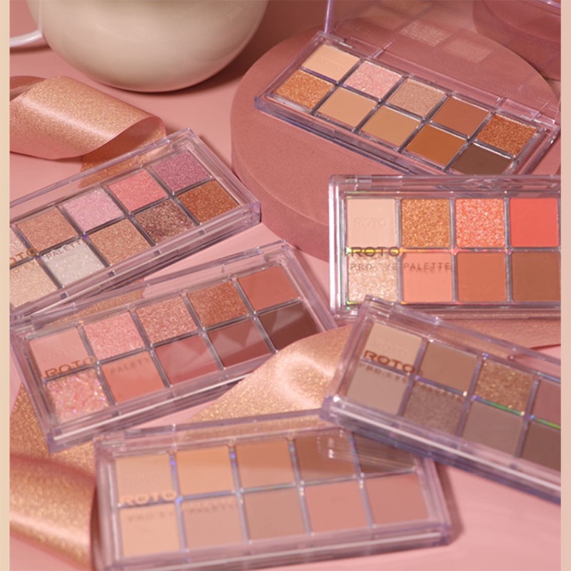 Bảng phấn mắt ROTO 10 màu sắc hiệu ứng tông lì ánh nhũ lấp lánh thời trang