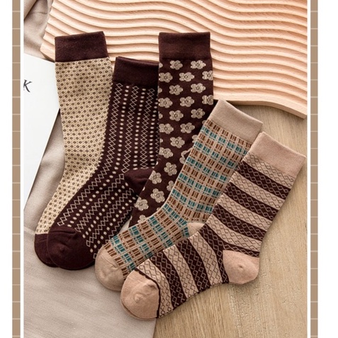 Vớ tất cổ cao unisex họa tiết Vintage phong cách Boho