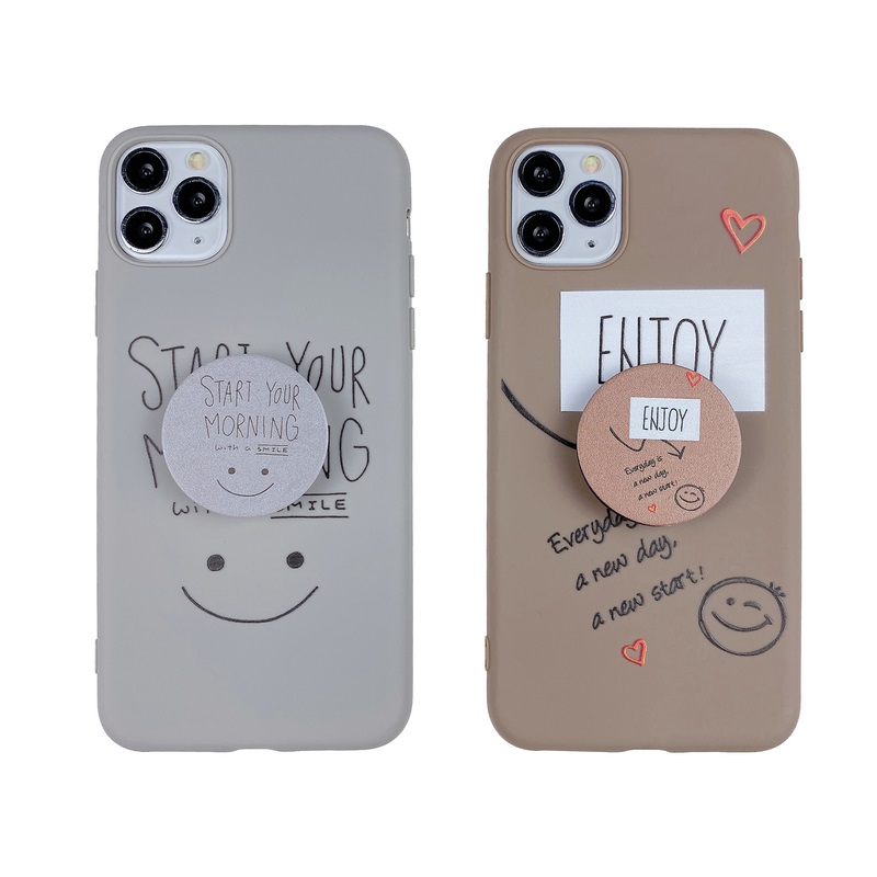 Case OPPO A53 A33 A52 A92 A31 A91 A5 A9 2020 A7 A5S A12 AX7 A1K A3S A12e F1S F11 Pro F9 F7 F5 Youth A83 A71 A39 A57 F3 Lite A37 A37F Reno 3 4 2F 2Z  Soft TPU Phone Case Popsocket Motif Enjoy Smile