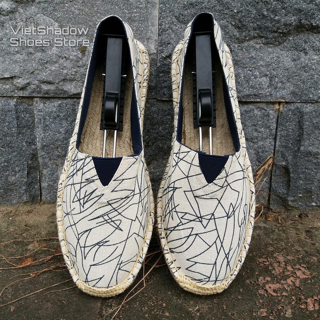 Slip on nam | Giày lười vải nam kiểu TOMS - Vải bố, đế cói họa tiết đen - Mã SP 8082 hàng Quảng Châu | BigBuy360 - bigbuy360.vn