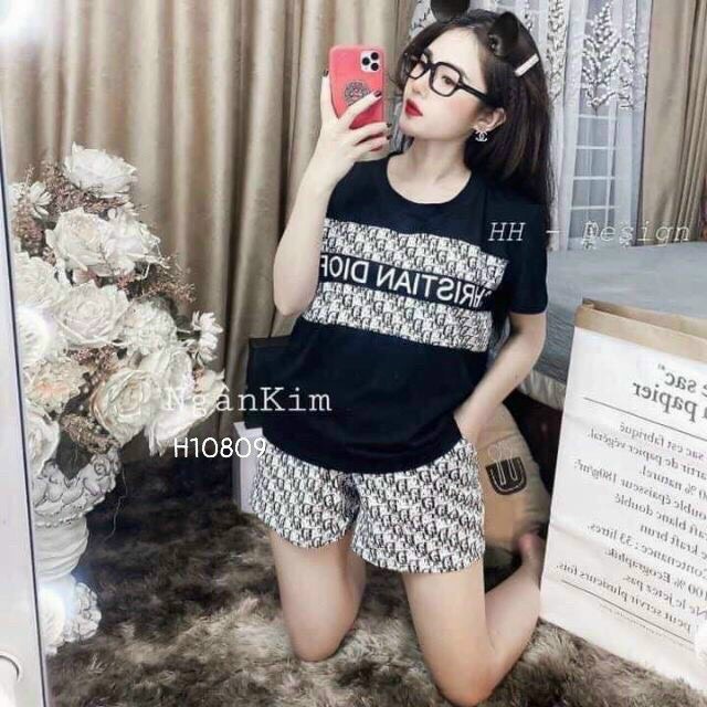 [ Miễn phí ship  2022 ] Set bộ quần dior áo trắng phối chữ, bộ đùi thun hot trend trẻ trung, cá tính