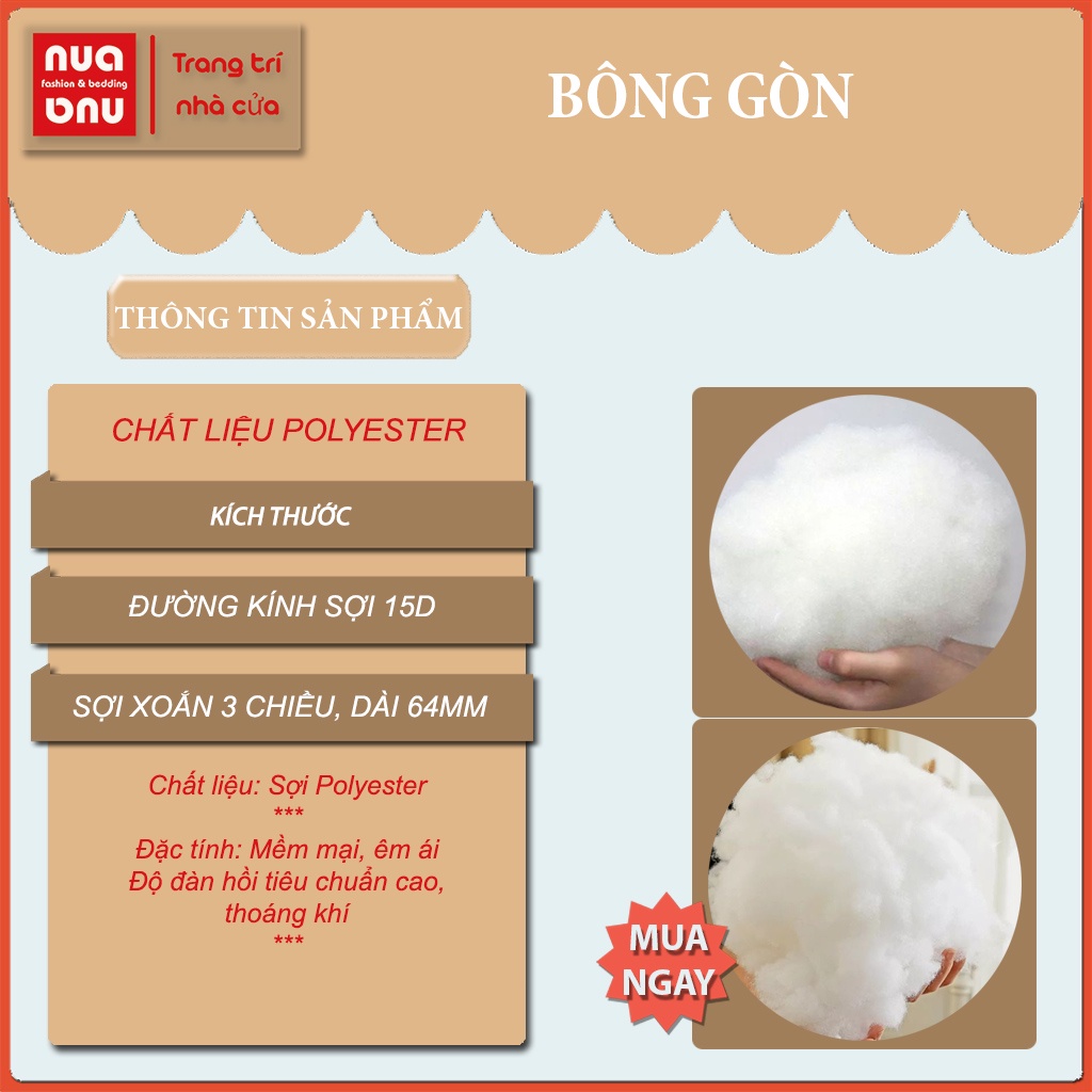 Bông nhồi gối, bông gòn nhồi thú, bổ sung thêm cho ruột gối nằm gối ôm sợi nhân tạo 3 chiều 15D trang trí decor