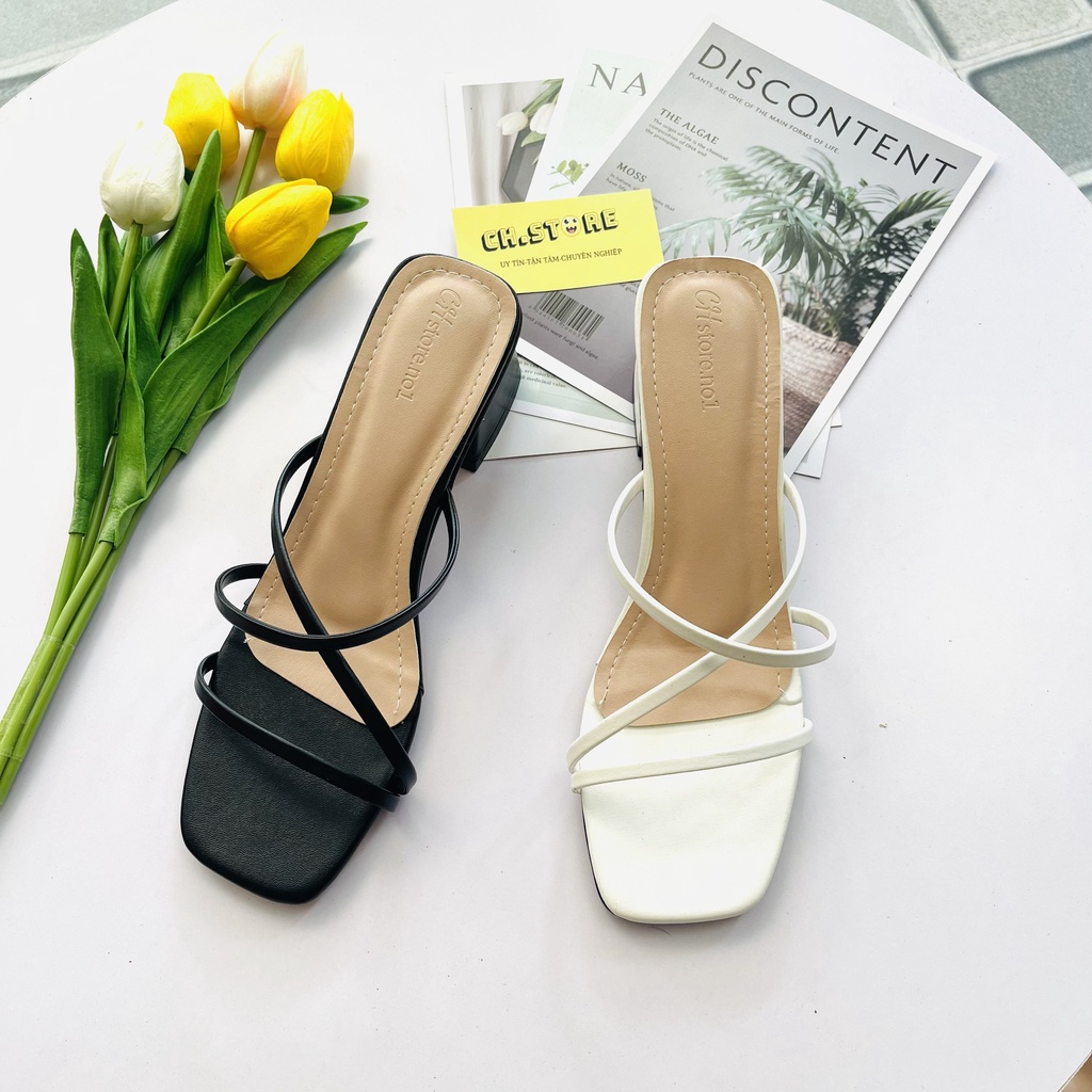 Sandal quai mảnh, guốc 5 phân dây chéo - H30