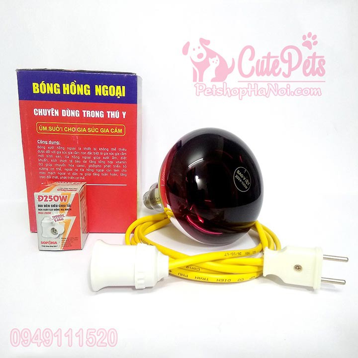 💡 Bóng đèn sưởi hồng ngoại R125 100W dành cho cho chó mèo đẻ - Đủ đồ chỉ việc dùng - CutePets