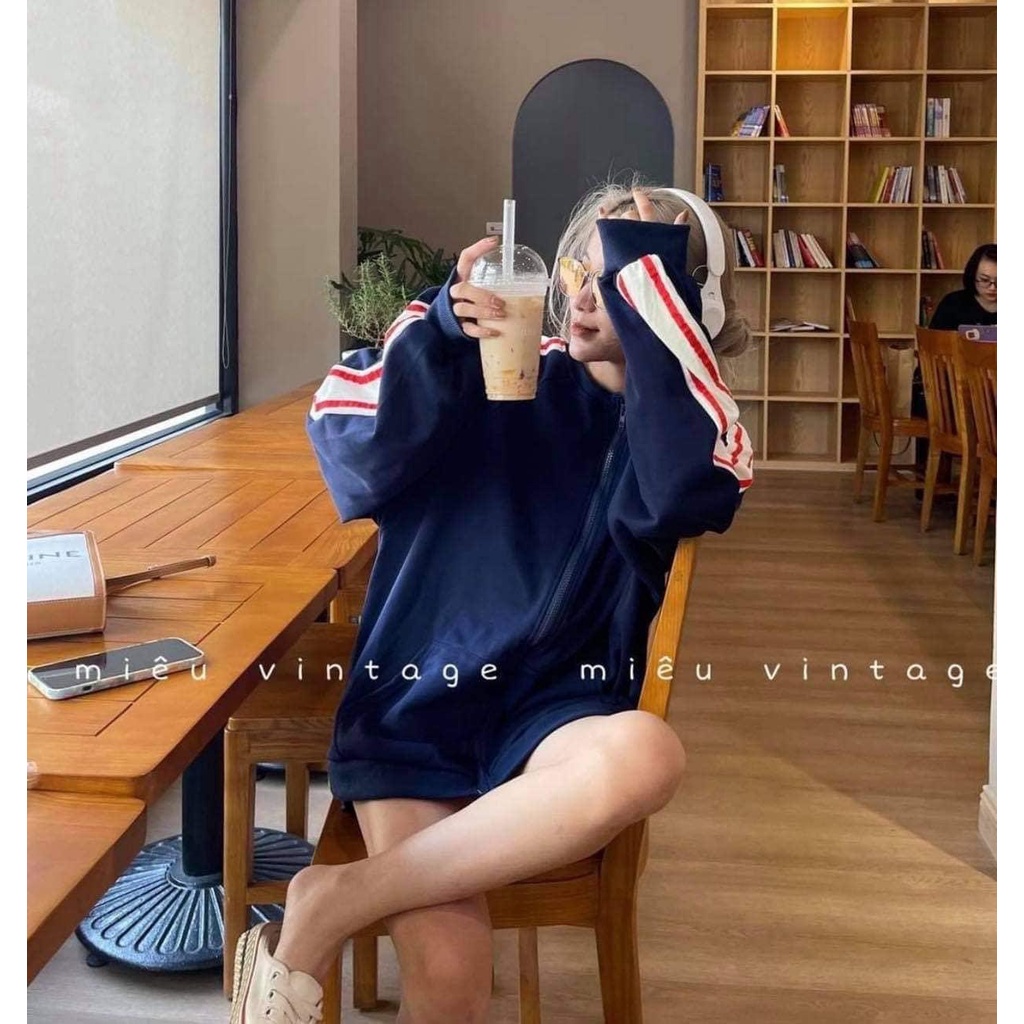 Áo Khoác Kẻ Pitao PEONYB Nữ [FREESHIP]  Jacket bomber 2 sọc đỏ, sweater form rộng tay bồng trendy cá tính Ulzzang