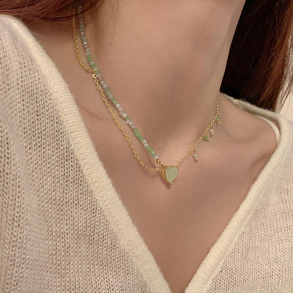 Vòng cổ Mặt Trái Tim Màu Hồng Phong Cách Boho Cổ Điển Cho Nữ Y2K