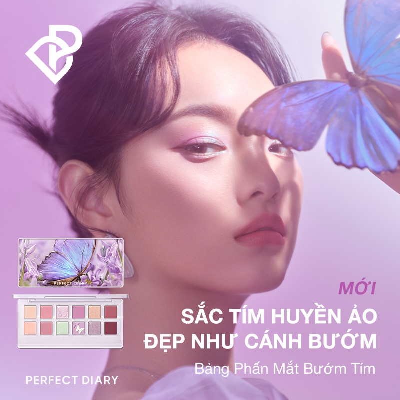 Bảng phấn mắt Perfect Diary 12 màu hiệu ứng lì nhũ ánh kim mịn kèm cọ 14g