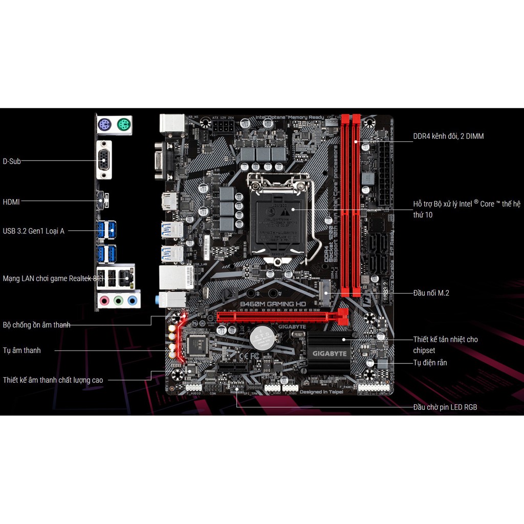 Mainboard Gigabyte B460M GAMING HD (Intel B460, Socket 1200, m-ATX, 2 khe RAM DDR4)