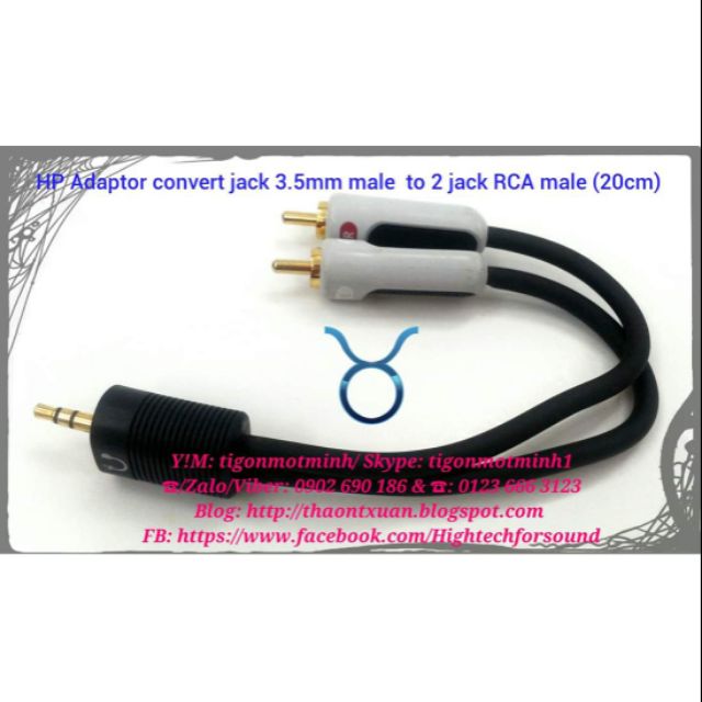 Jack HP chuyển 3.5mm đực ra 2 jack bông sen đực 20cm