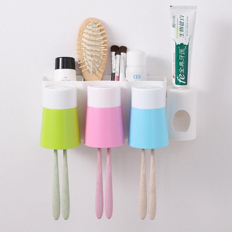 Bộ Nhả Kem Đánh Răng Tự Động Kẹp Bàn Chải 3 Cốc – đồ dùng phòng tắm tiện lợi