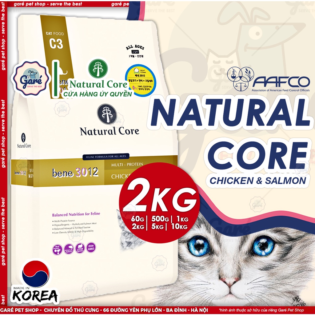 2kg - Hạt Natural Core Organic C3 BENE 3012 cho Mèo con Mèo lớn vị Thịt Gà &amp; Cá Hồi - Natural Core C3 for Kitten &amp; Cats