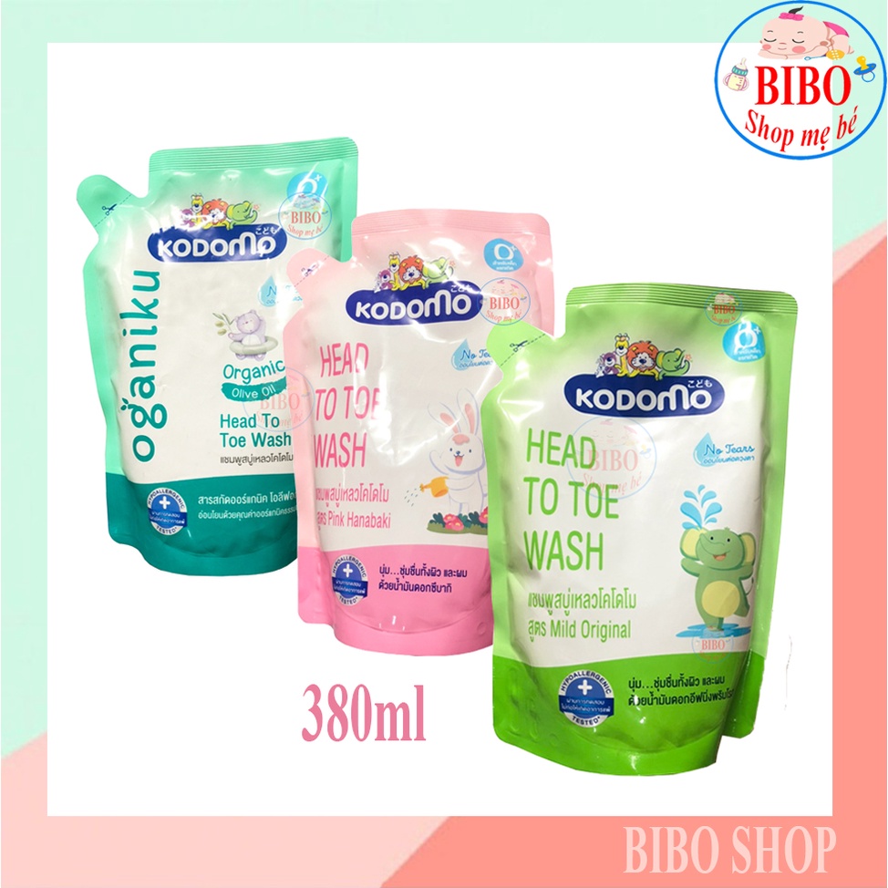 Dầu tắm gội cho bé Kodomo Head To Toe Thương hiệu Thái Lan_Loại Túi 380ml