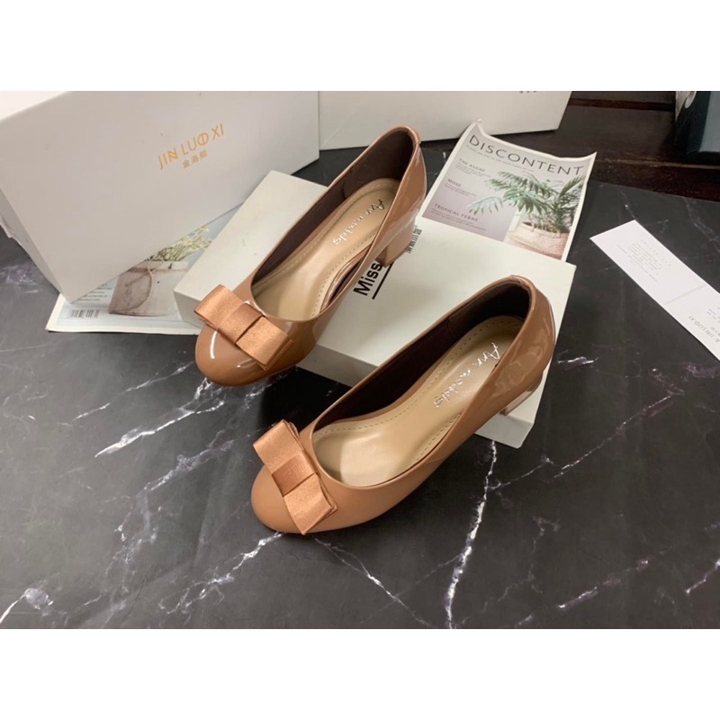 Giầy nơ vải 3 cm gót vuông