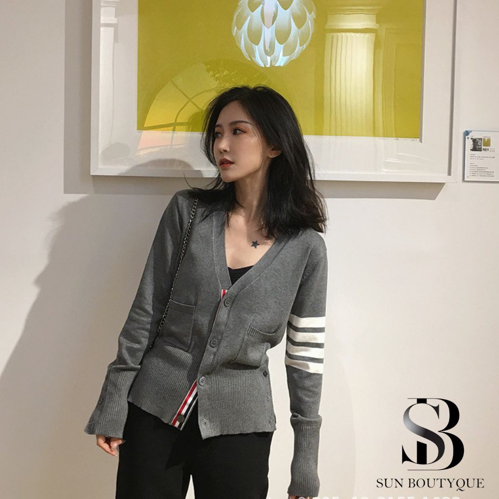 Áo Cardigan Len Nữ SUNBOUTYQUE áo khoác cardigan 2 màu GHI, ĐEN, Ulzzang Hàn Quốc dành cho nữ chất siêu mịn CA12
