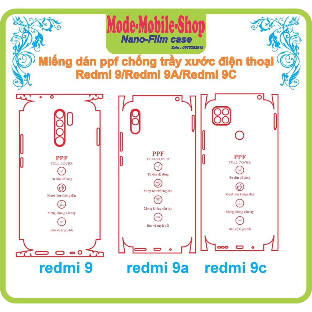 miếng dán ppf chồng trầy xước điện thoại redmi 9 / redmi 9a/ redmi 9c