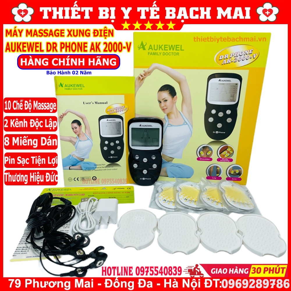 ✅ Máy Massage Xung Điện Aukewel Dr Phone AK-2000V - 8 Miếng Dán, Sạc Pin, Thương Hiệu Đức