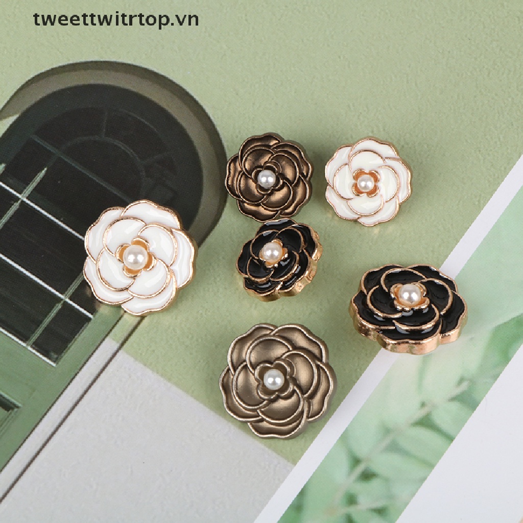 10 Nút Áo Hình Bông Hoa Đính Ngọc Trai Sang Trọng
