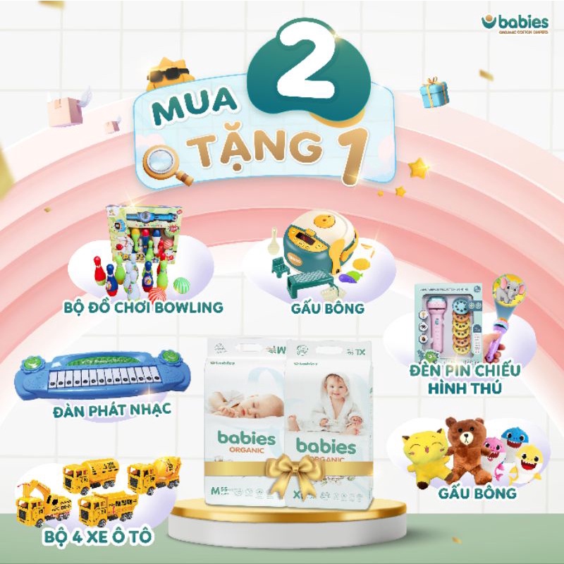 Bỉm Dán/Quần 𝑩𝑨𝑩𝑰𝑬𝑺 𝑶𝑹𝑮𝑨𝑵𝑰𝑪 an toàn cho bé size NB76/S66/M56/L46/M54/L50/XL46/XXL40/XXXL38