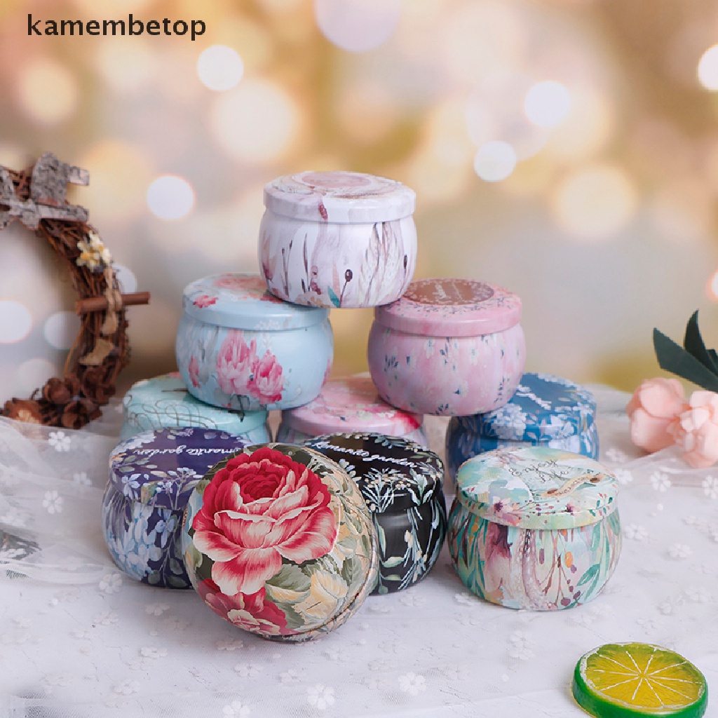 Hộp thiếc sắt hình tròn chứa nến kẹo xà phòng thủ công thích hợp làm quà tặng