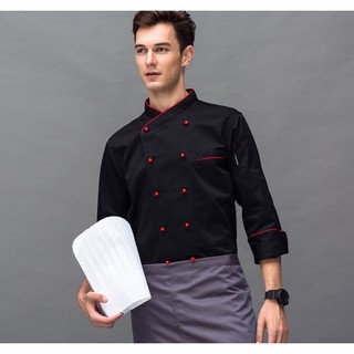 Áo bếp trưởng kaki cao cấp tay dài màu đen - áo đầu bếp chuẩn form