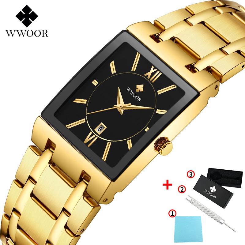 WWOOR Men's Watches Waterproof Fashion Sport Stainless Steel Metal Quartz Watch Genuine Clock - 8858