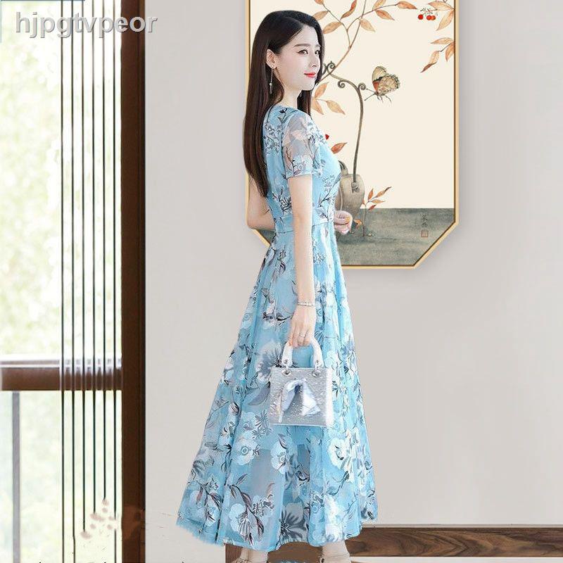 ✥đầm sang trọng cao cấp cho tuổi 30-40 phong cách phương tây hè 2021 voan in hoa nữ mid- chiều dài