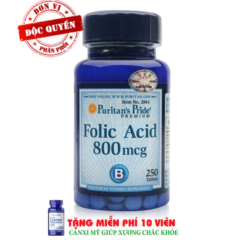 Viên uống ngăn ngừa thiếu máu Puritan's Pride Folic Acid 800mcg 250 viên