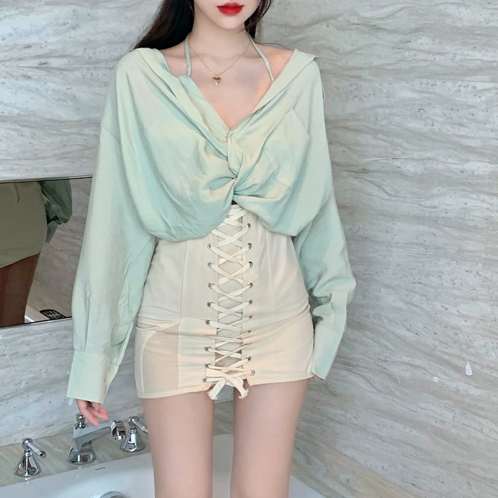 Chân váy chữ a đan dây nữ mini Emilyshop