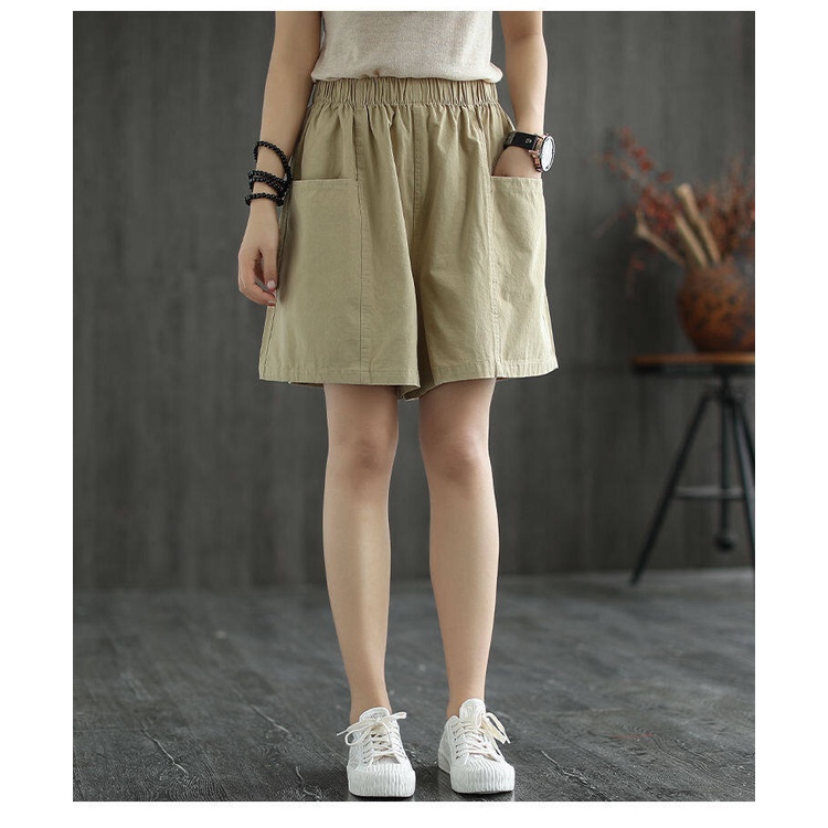 Quần Short cotton Ống Rộng Lưng Cao Thời Trang Mùa Hè Mới Cho Nữ