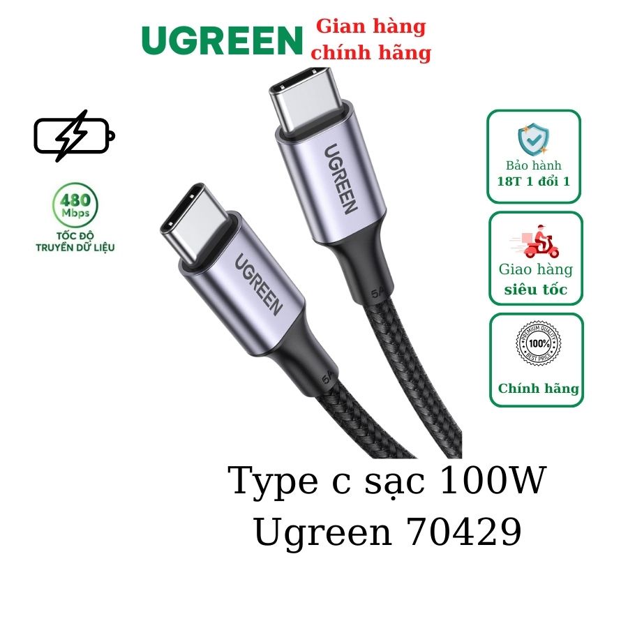 Cáp sạc Type C dài 2m PD 100W Ugreen 70429