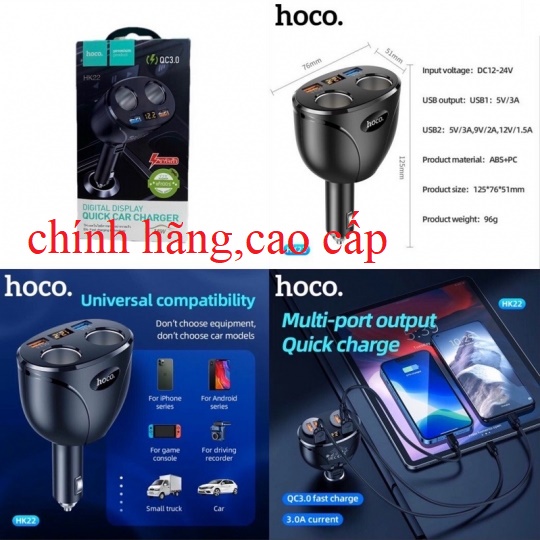 Cóc Sạc nhanh Xe Hơi 1, 2 cổng usb Hoocoo nhiều mẫu.