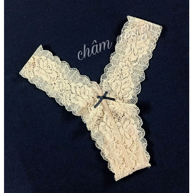 quần ren chữ y màu vàng kem gắn nơ đen, hàng thiết kế độc quyền tại shop