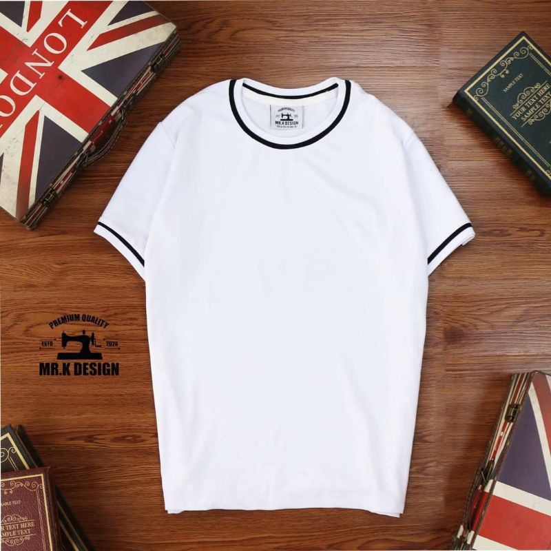 Áo thun Polo , cổ tròn tay ngắn NAM Mr.K  phối viền thời trang trẻ trung trắng và đen