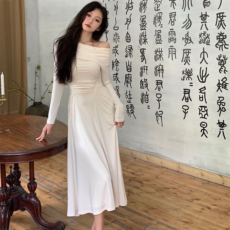 COZOK Đầm Trễ Vai Tay Dài Dáng Ôm Thời Trang Quyến Rũ Cho Nữ